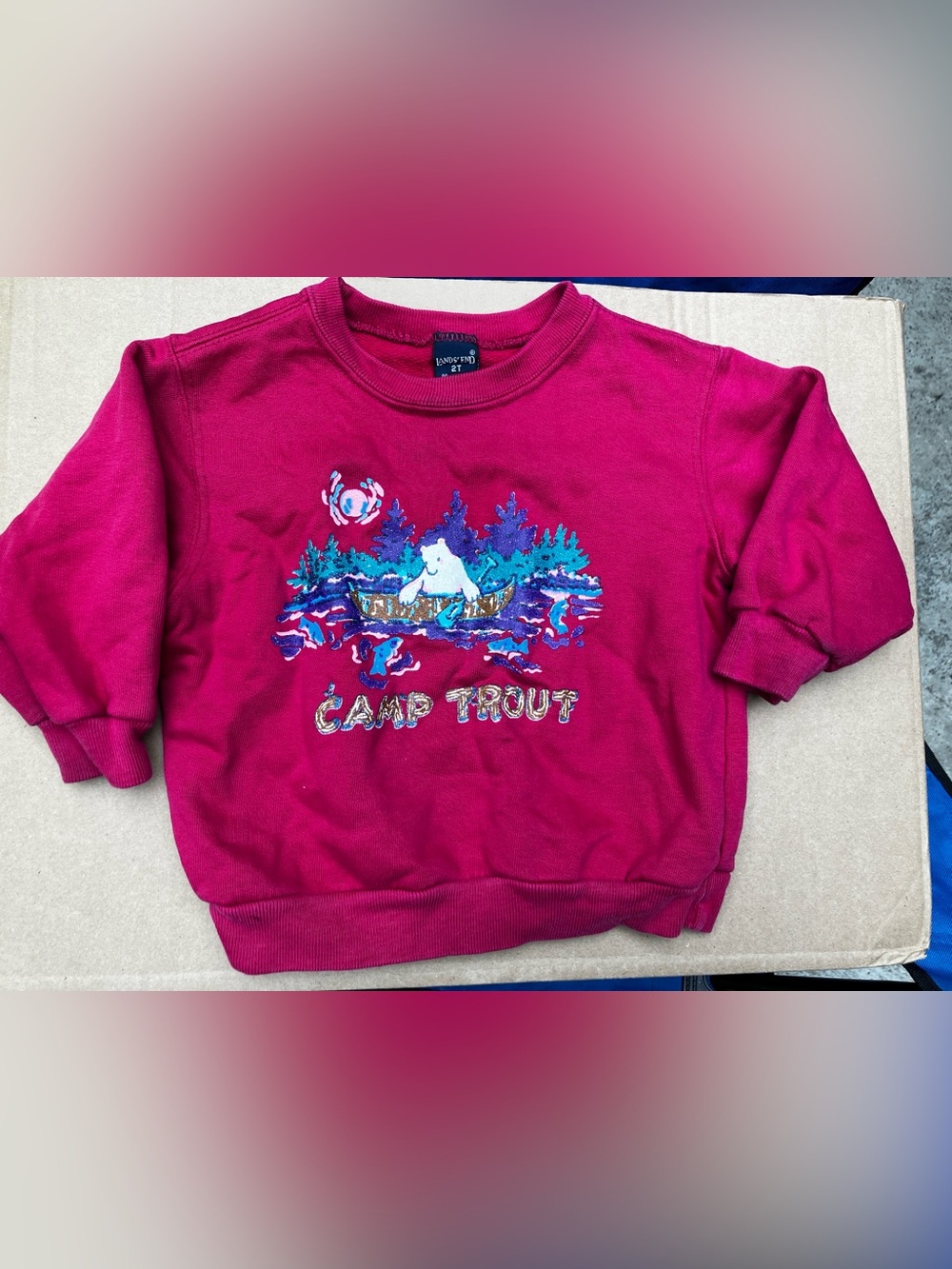 Vintage Kids Lands End a camp Trout Cotton Sweatshirt 1990s 2T